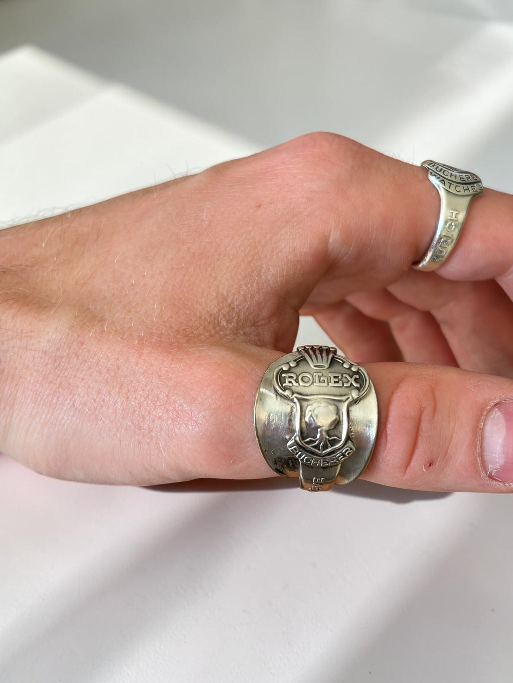 Verzilverde vintage Rolex ring