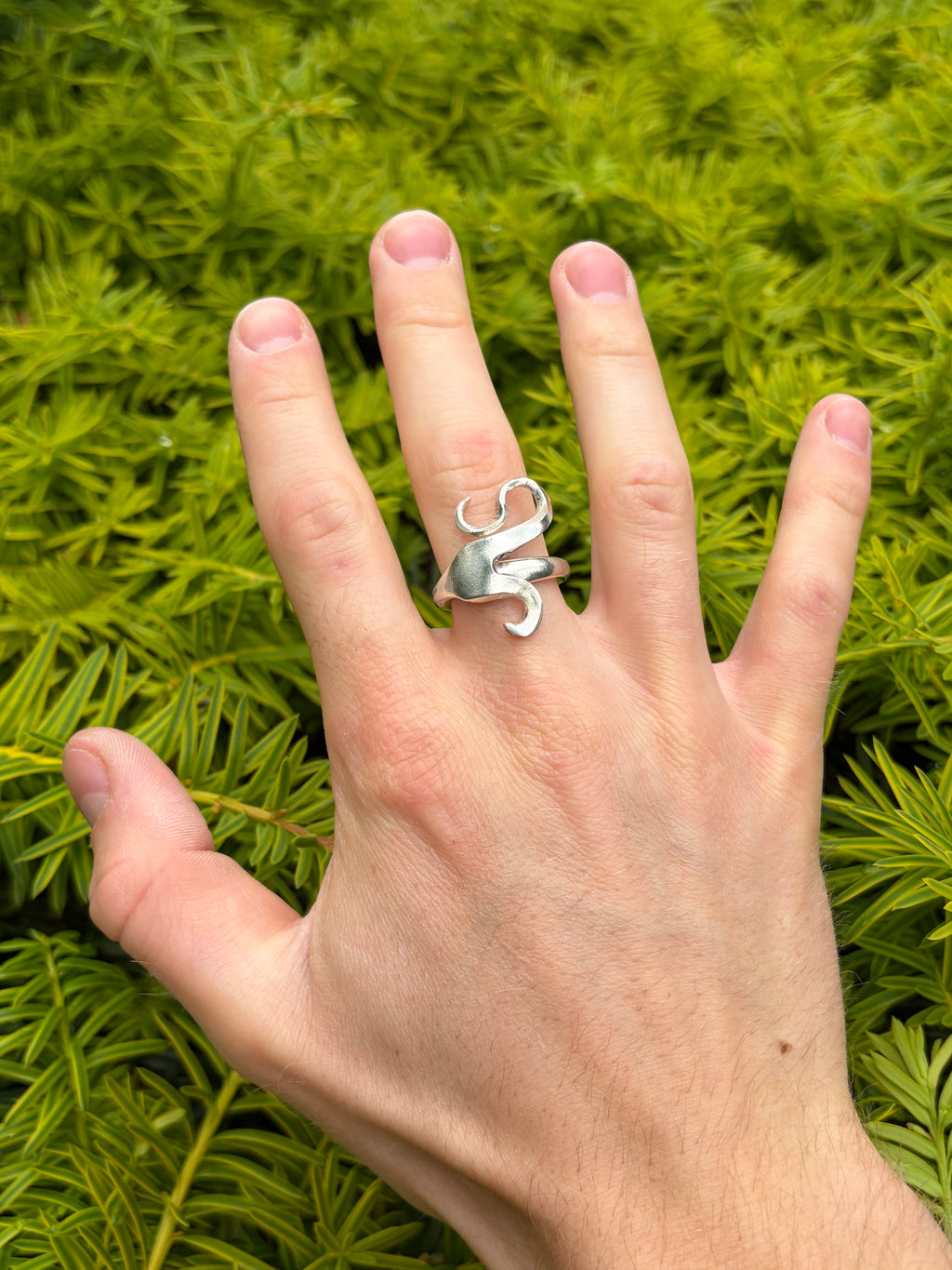 Verzilverde vintage vork-ring