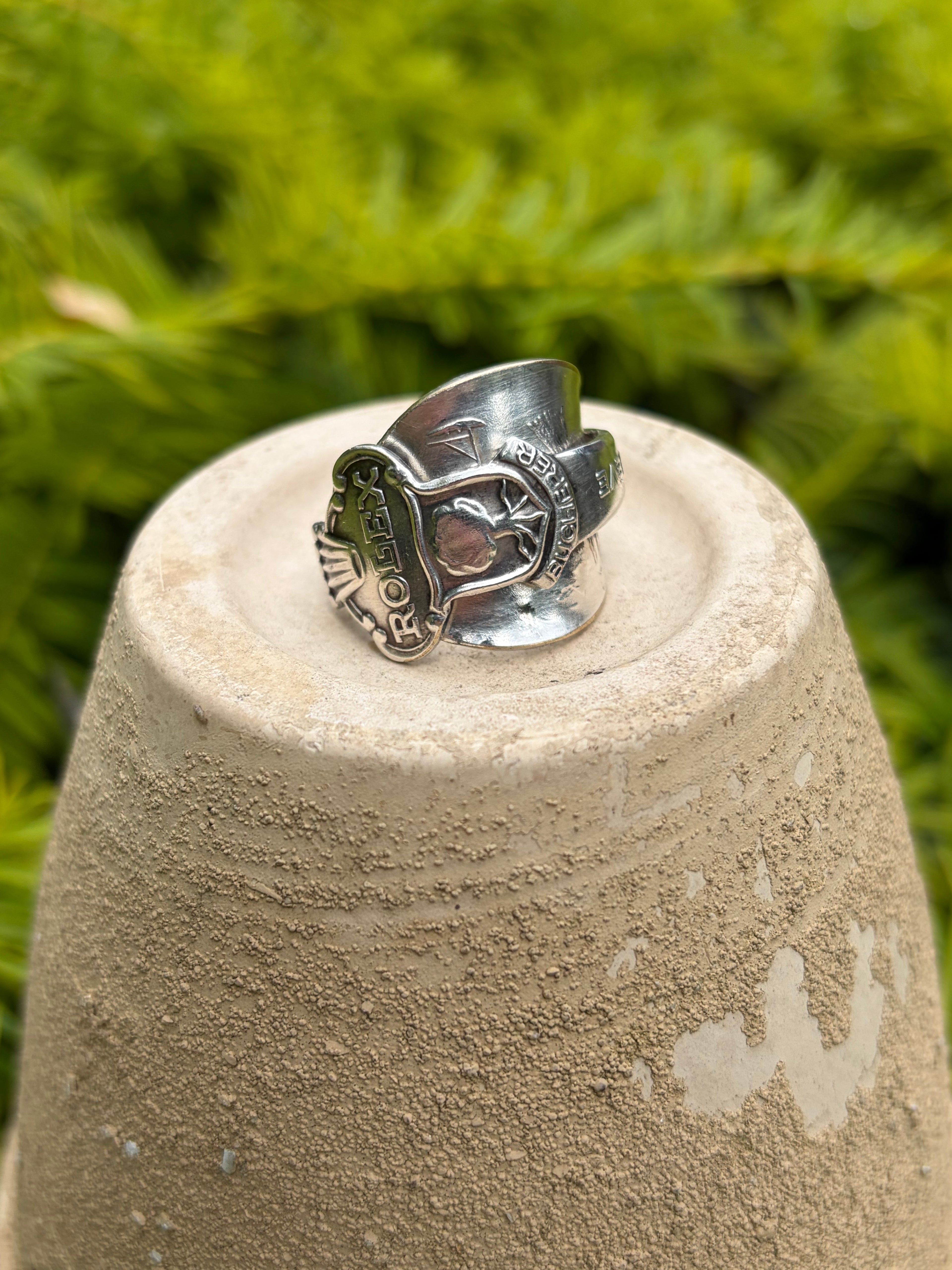 Verzilverde vintage Rolex ring