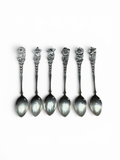 Smitsjewellery set of 6 silver-plated spoons with ornate floral handles, perfect for tea or dessert.