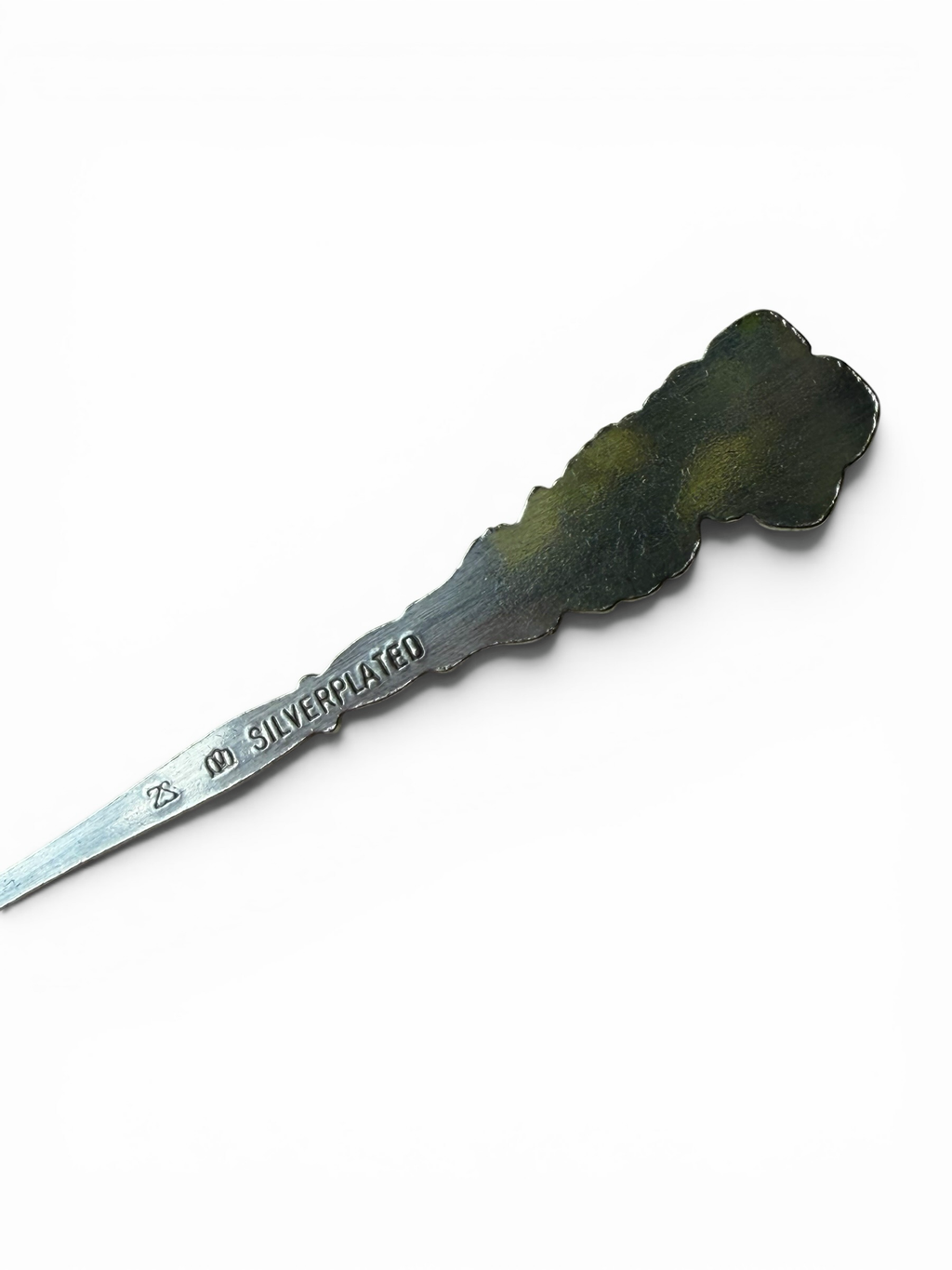 Smitsjewellery ornate silverplated spoon with floral motif and "SILVERPLATED" stamp.